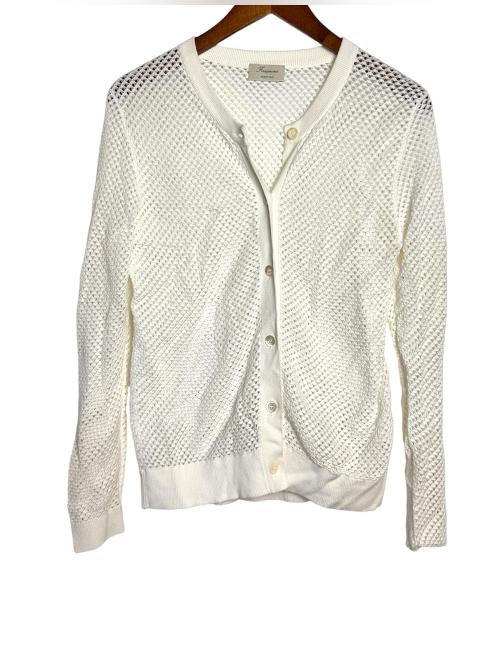 Ferramosca Italy White Mesh Open-Knit Button-Down Cardigan Sweater